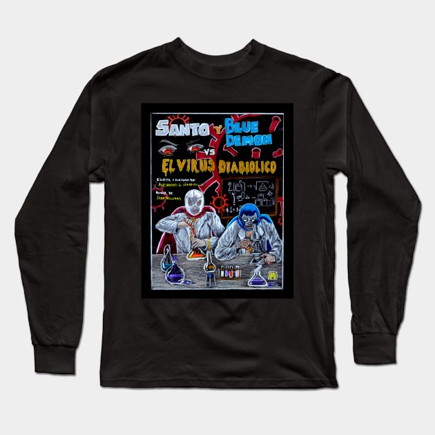 Santo Y Blue Demon vs El Virus Diabolico Long Sleeve T-Shirt by santillanesarte